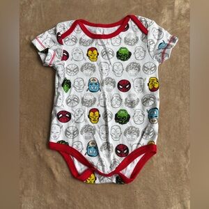 Marvel Red and White Bodysuit with Superhero Icons